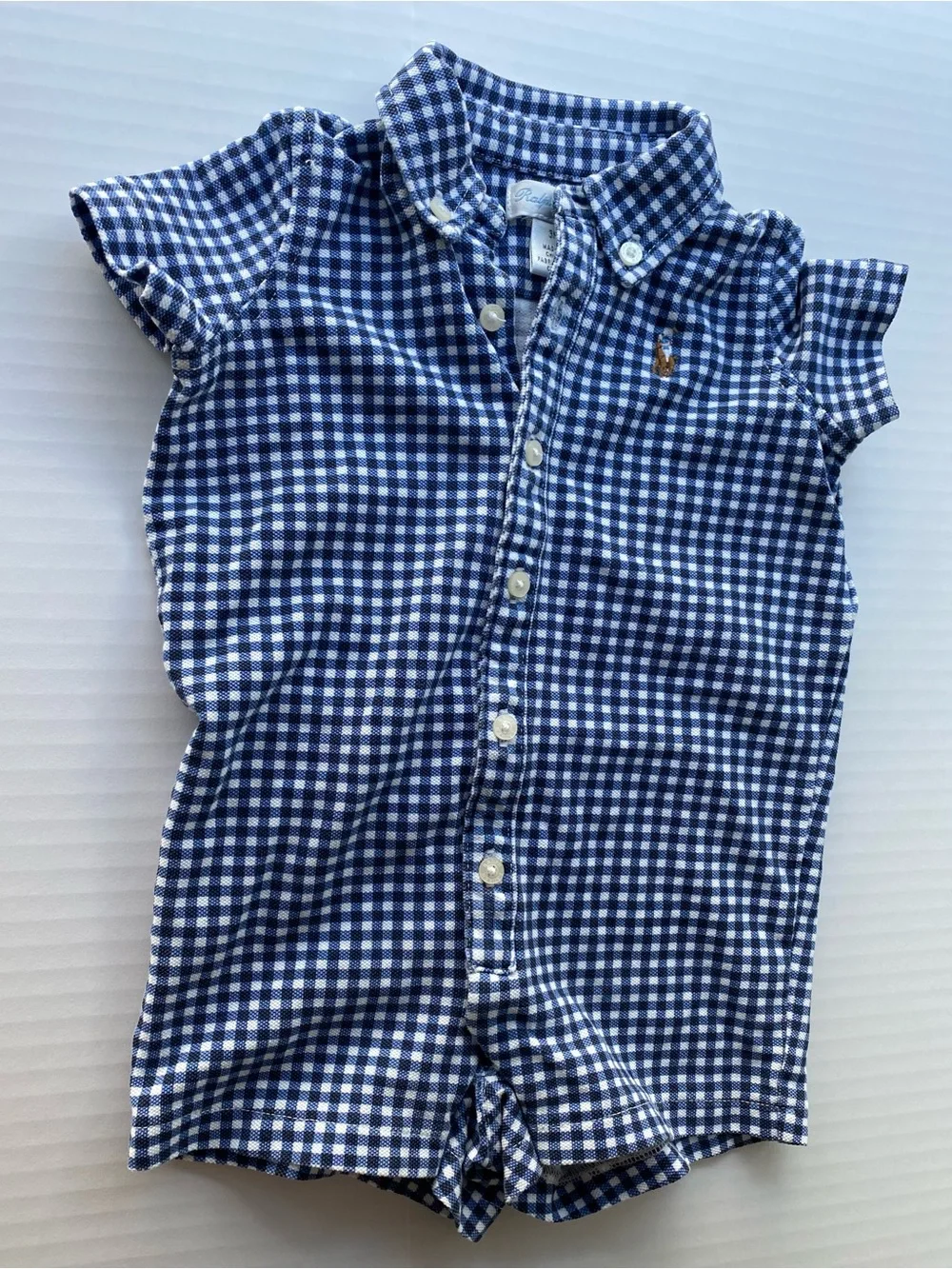 Ralph Lauren Boy’s Blue Gingham Button-Front Romper